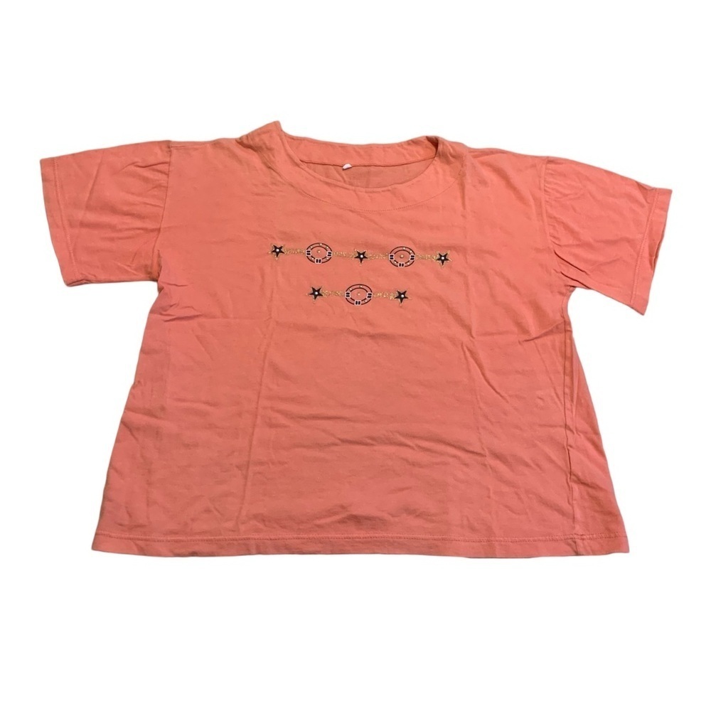 💜 Coral Embellished Star & Circle Design T-Shirt Size M